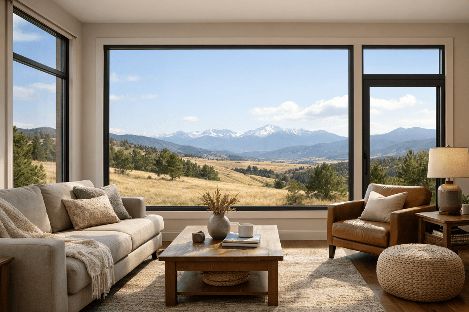 Colorado mountains through a casement window — the view that inspired Well Defined Window Co.